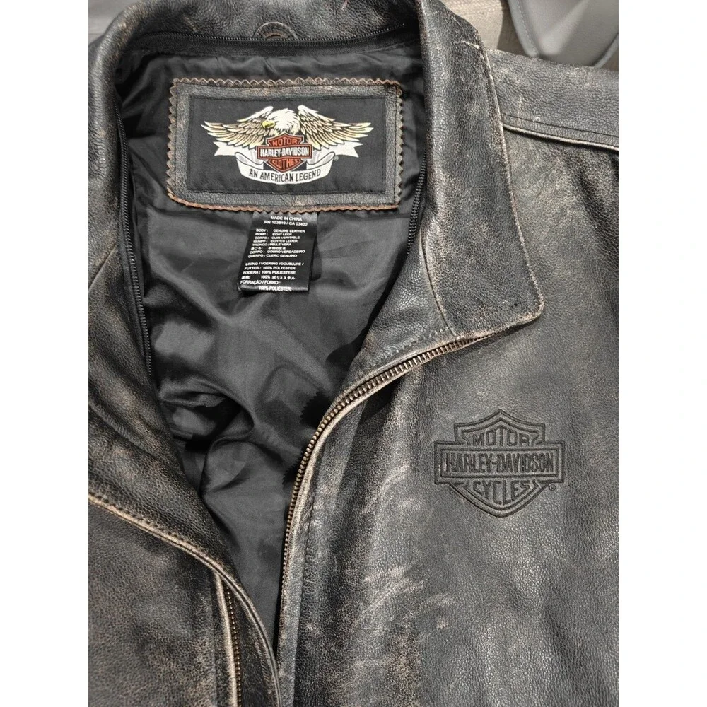 Harley Davidson Men’s 3XL Distressed Leather Motorcycle Jacket Brown Black Heavy